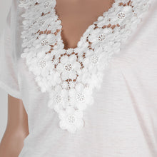 Lace Crochet T Shirt Women Short Sleeve V neck Tops T shirt Plus Size Loose Knit T shirts For Women
