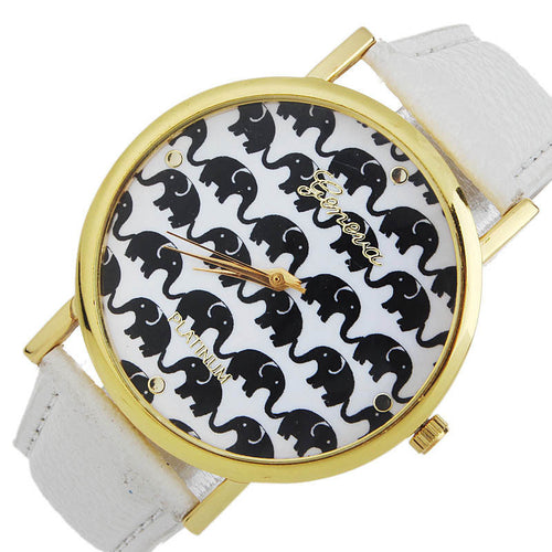 Fashion Ladies Women Quartz Boat Elephant Leather Wrist Watch