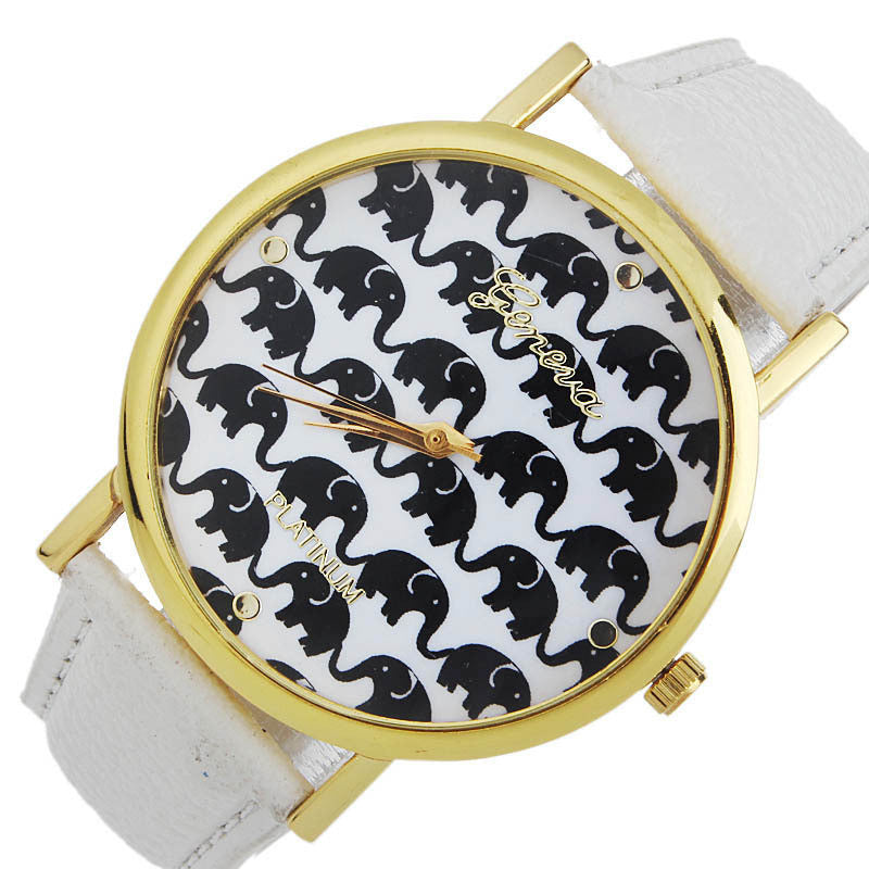 Fashion Ladies Women Quartz Boat Elephant Leather Wrist Watch