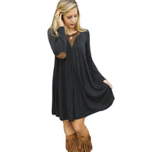 Loose Plus Size Casual Dress Mini V-Neck Long Sleeve Dresses Patchwork Sleeve Oversize Women Clothing