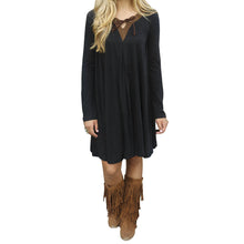 Loose Plus Size Casual Dress Mini V-Neck Long Sleeve Dresses Patchwork Sleeve Oversize Women Clothing