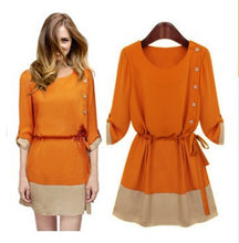 Casual Women Chiffon Dresses Elegant Lady Three Quarter Loose Dress Plus Size Women Clothing