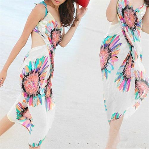 Fashion Women 5 Colors Deep V Wrap Chiffon Swimwear Bikini Cover Up Sarong Beach Dress&