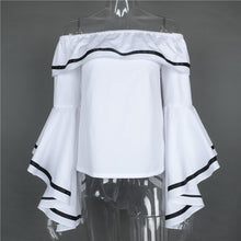 Off Shoulder Ruffle Top Flare Sleeve Women Blouses And Shirts Sexy Tunic Top Slash Neck Ruffle Blouse White Black Red