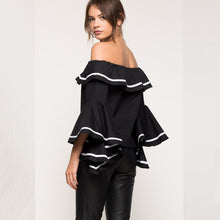 Off Shoulder Ruffle Top Flare Sleeve Women Blouses And Shirts Sexy Tunic Top Slash Neck Ruffle Blouse White Black Red