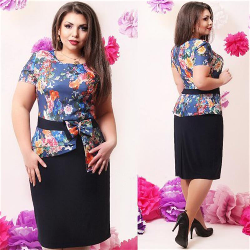 Patchwork Elegant Women Dresses Big Sizes 6XL Women Clothing Floral Print Casual O-neck Vestidos M0118