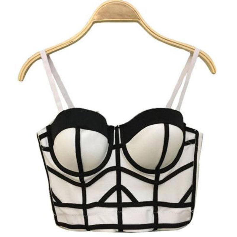 Stripe Patchwork Bustier Crop Top Women's Sexy Crop Top Bandage Push Up Corset Outwear Bra Women