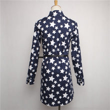 Turn-down Collar Women Shirt Dress Stars Printing Slim Casual Dress Long Sleeve Dress With Sashes