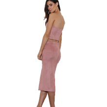 Two Piece Outfits Women Sexy Lacing Up Bodycon Bandage Dress Suede Vestidos Strapless 2 Pieces Dress Midi Solid Color