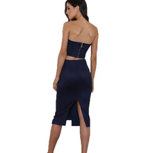 Two Piece Outfits Women Sexy Lacing Up Bodycon Bandage Dress Suede Vestidos Strapless 2 Pieces Dress Midi Solid Color