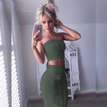 Two Piece Outfits Women Sexy Lacing Up Bodycon Bandage Dress Suede Vestidos Strapless 2 Pieces Dress Midi Solid Color