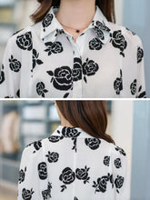 women-black-rose-printed-shirts-floral-three-quarter-batwing-sleeves-loose-button-blusas-femininas-ladies-work-shirt BBL