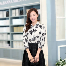 women-black-rose-printed-shirts-floral-three-quarter-batwing-sleeves-loose-button-blusas-femininas-ladies-work-shirt BBL