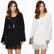women-chiffon-shift-dress-crochet-lace-hem-long-sleeve-mini-dress-black-white-vestidos-femininos-sale BBL