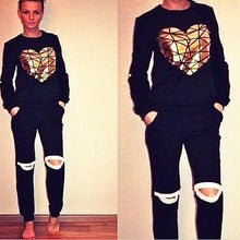 Women Clothing Tracksuit Hoodies Set Golden Heart Sport Suit Sport Costumes Women Set Sweatshirt+Pants J3170