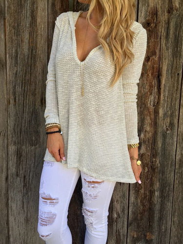 Women Hooded Solid T Shirt Casual Long Sleeve Womens Long Sleeve Loose Tops knitted T-Shirts M0183