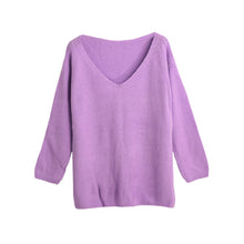 fashion-women-loose-knitted-sweater-jumper-solidcolor-sexy-v-neck-long-sleeve-casual-pull-femme-knitwear BBL