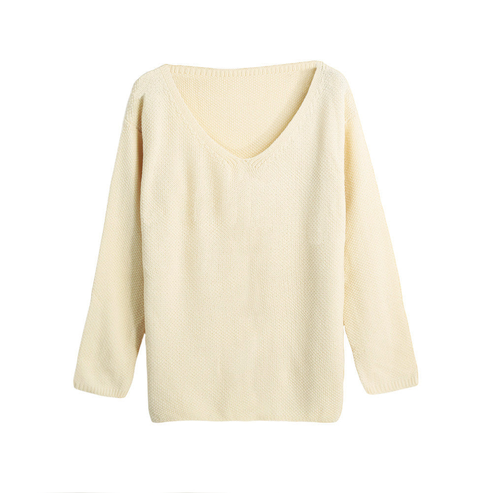 fashion-women-loose-knitted-sweater-jumper-solidcolor-sexy-v-neck-long-sleeve-casual-pull-femme-knitwear BBL