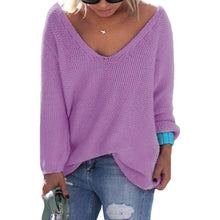 fashion-women-loose-knitted-sweater-jumper-solidcolor-sexy-v-neck-long-sleeve-casual-pull-femme-knitwear BBL