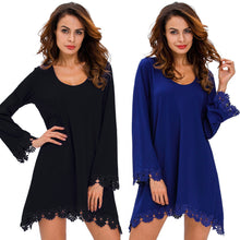 fashion-women-loose-short-dress-crochet-lace-trim-sexy-scoop-neck-long-sleeve-mini-swing-dress-royal-blue-black-lolita-dress BBL