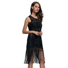 fashion-women-mesh-hollow-fringed-dress-sleeveless-a-line-dresses-black-vestidos BBL