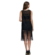 fashion-women-mesh-hollow-fringed-dress-sleeveless-a-line-dresses-black-vestidos BBL