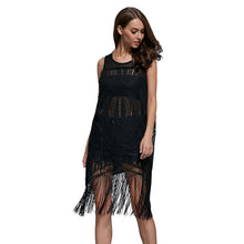 fashion-women-mesh-hollow-fringed-dress-sleeveless-a-line-dresses-black-vestidos BBL