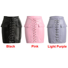 fashion-women-pu-leather-skirt-bodycon-lace-up-pockets-zipper-high-waist-short-mini-skirt-black-pink-purple-lolita-saias-jupe BBL