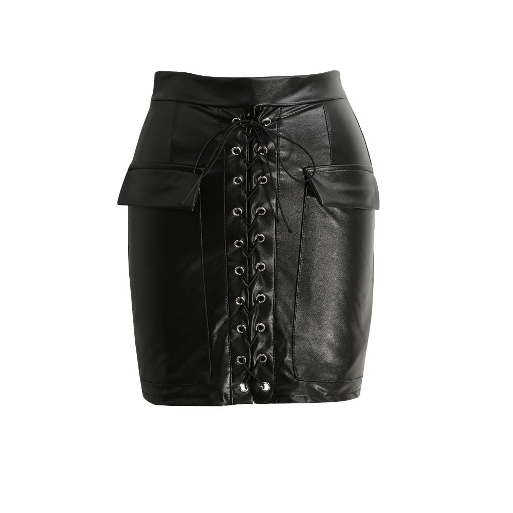 fashion-women-pu-leather-skirt-bodycon-lace-up-pockets-zipper-high-waist-short-mini-skirt-black-pink-purple-lolita-saias-jupe BBL