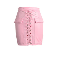 fashion-women-pu-leather-skirt-bodycon-lace-up-pockets-zipper-high-waist-short-mini-skirt-black-pink-purple-lolita-saias-jupe BBL