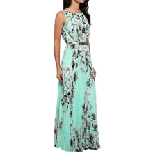 women-chiffon-dress-floral-print-sleeveless-folds-back-zipper-maxi-long-dress-vestido-longo-casual-yellow-green BBL