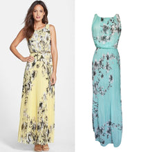 women-chiffon-dress-floral-print-sleeveless-folds-back-zipper-maxi-long-dress-vestido-longo-casual-yellow-green BBL