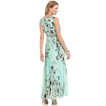 women-chiffon-dress-floral-print-sleeveless-folds-back-zipper-maxi-long-dress-vestido-longo-casual-yellow-green BBL