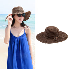 women-straw-hat-wide-brim-woven-design-foldable-sun-beach-hat-coffee-chapeu-feminino BBL