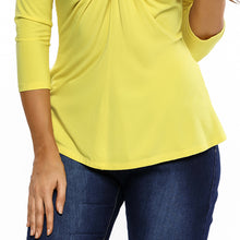 fashion-women-t-shirt-sexy-v-neck-3-4-sleeve-twist-ruched-solidcolor-casual-slim-tee-shirt-femme-white-black-yellow-ladies-tops BBL