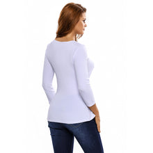 fashion-women-t-shirt-sexy-v-neck-3-4-sleeve-twist-ruched-solidcolor-casual-slim-tee-shirt-femme-white-black-yellow-ladies-tops BBL