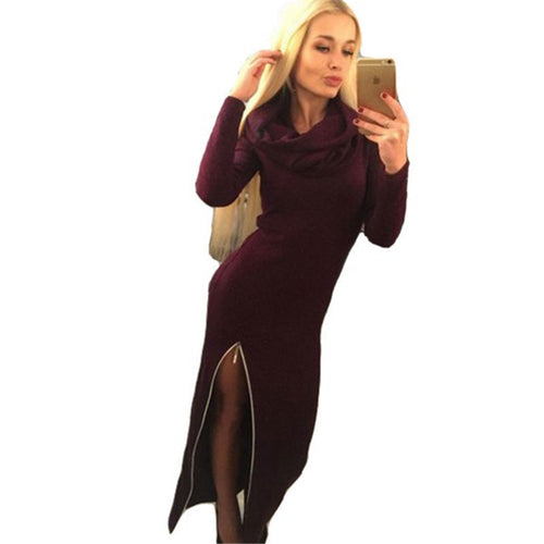 Women Long Hoodies Casual Long Sleeve Cotton Hoodies Hooded Zipper Split Warm Sweatshirt Dress