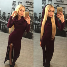 Women Long Hoodies Casual Long Sleeve Cotton Hoodies Hooded Zipper Split Warm Sweatshirt Dress