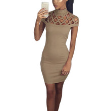 Women's Solid Dresses Sexy Hollow Out Short Sleeve Turtle Neck Bodycon Strechy Party Vestidos Clothings