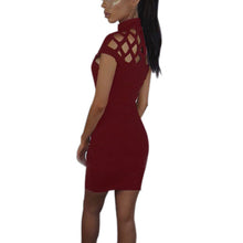 Women's Solid Dresses Sexy Hollow Out Short Sleeve Turtle Neck Bodycon Strechy Party Vestidos Clothings