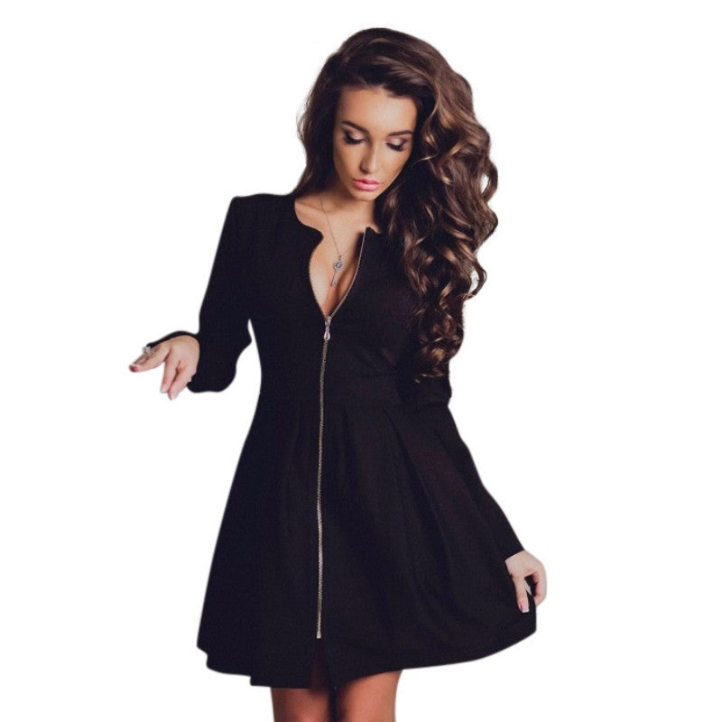 fashion-womens-full-front-zipper-long-sleeve-evening-party-clubwear-casual-mini-dress BBL