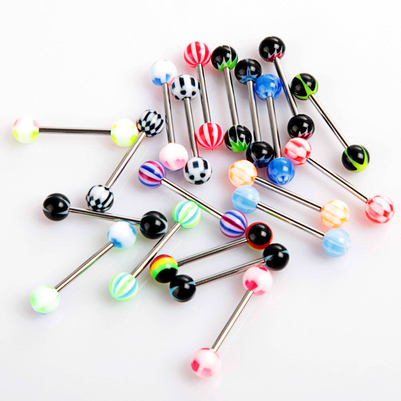 able-20pcscolorful-stainless-steel-ball-barbell-tongue-rings-bars-piercing BBL