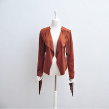 Faux Suede Small Lapel Tassel Irregular Fringed Cardigan Short Jacket Casual Outwear Coat Tops Black Khaki s - xl