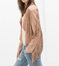 Faux Suede Small Lapel Tassel Irregular Fringed Cardigan Short Jacket Casual Outwear Coat Tops Black Khaki s - xl