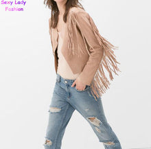 Faux Suede Small Lapel Tassel Irregular Fringed Cardigan Short Jacket Casual Outwear Coat Tops Black Khaki s - xl
