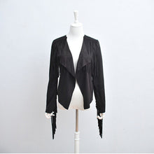 Faux Suede Small Lapel Tassel Irregular Fringed Cardigan Short Jacket Casual Outwear Coat Tops Black Khaki s - xl