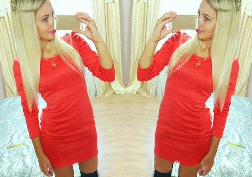 Sexy Pencil Dress Clubwear Three Quarter O-neck Mini Dresses Casual Women Solid Slim Bodycon Vestidos M0440