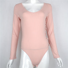 Tights Side Tie Up Bodycon Bodysuit Women Sexy Bodysuits Long Sleeve V Neck Solid Slim Body Tops M0652