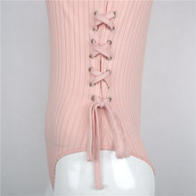 Tights Side Tie Up Bodycon Bodysuit Women Sexy Bodysuits Long Sleeve V Neck Solid Slim Body Tops M0652