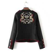 Floral Flowers Birds Embroidery Jacket Military Pockets Button Personality Cool Slim Coat ZA Mandarin Collar Epaulet Outerwear